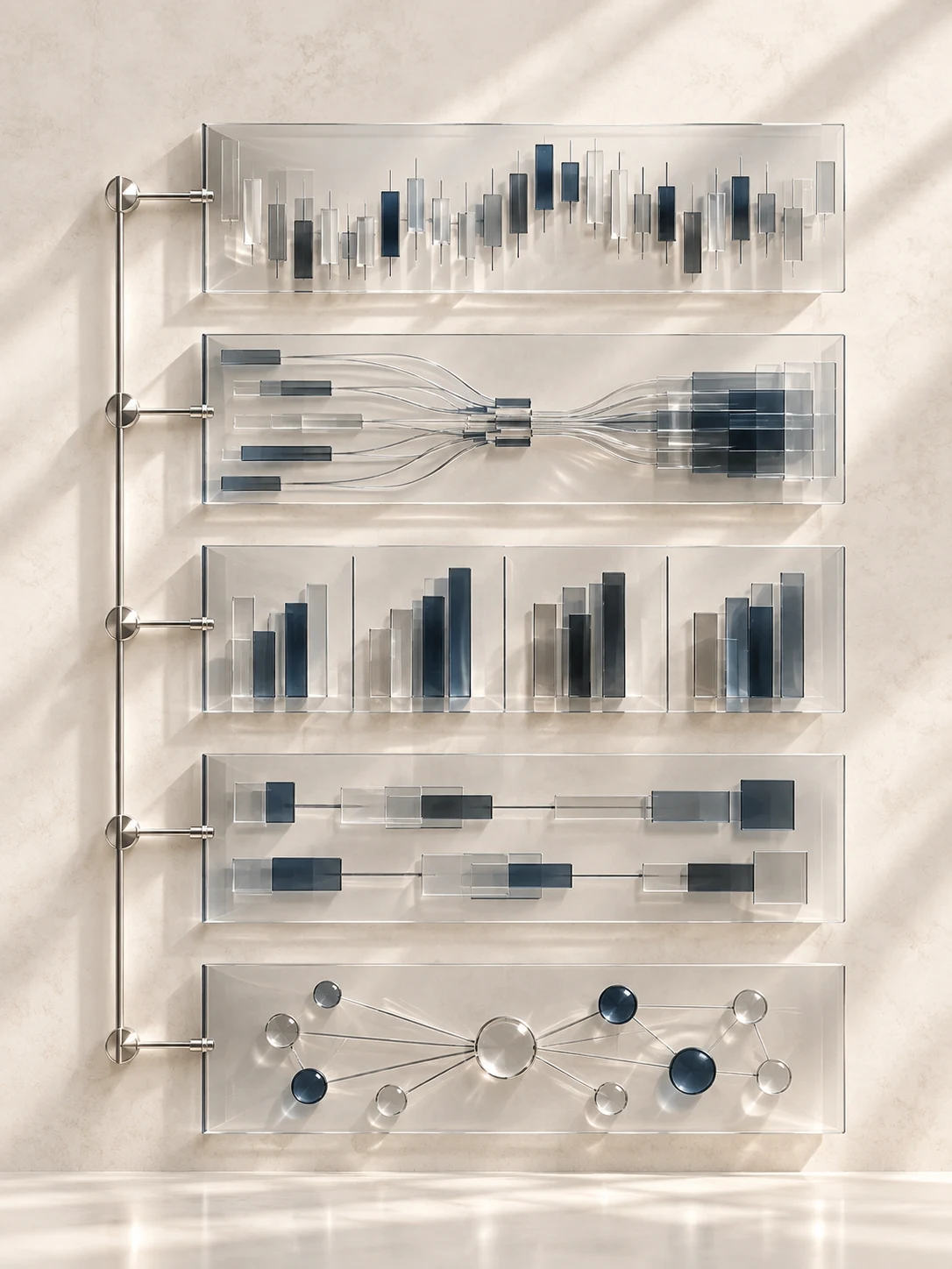 Five glass research layers connected by a common mandate