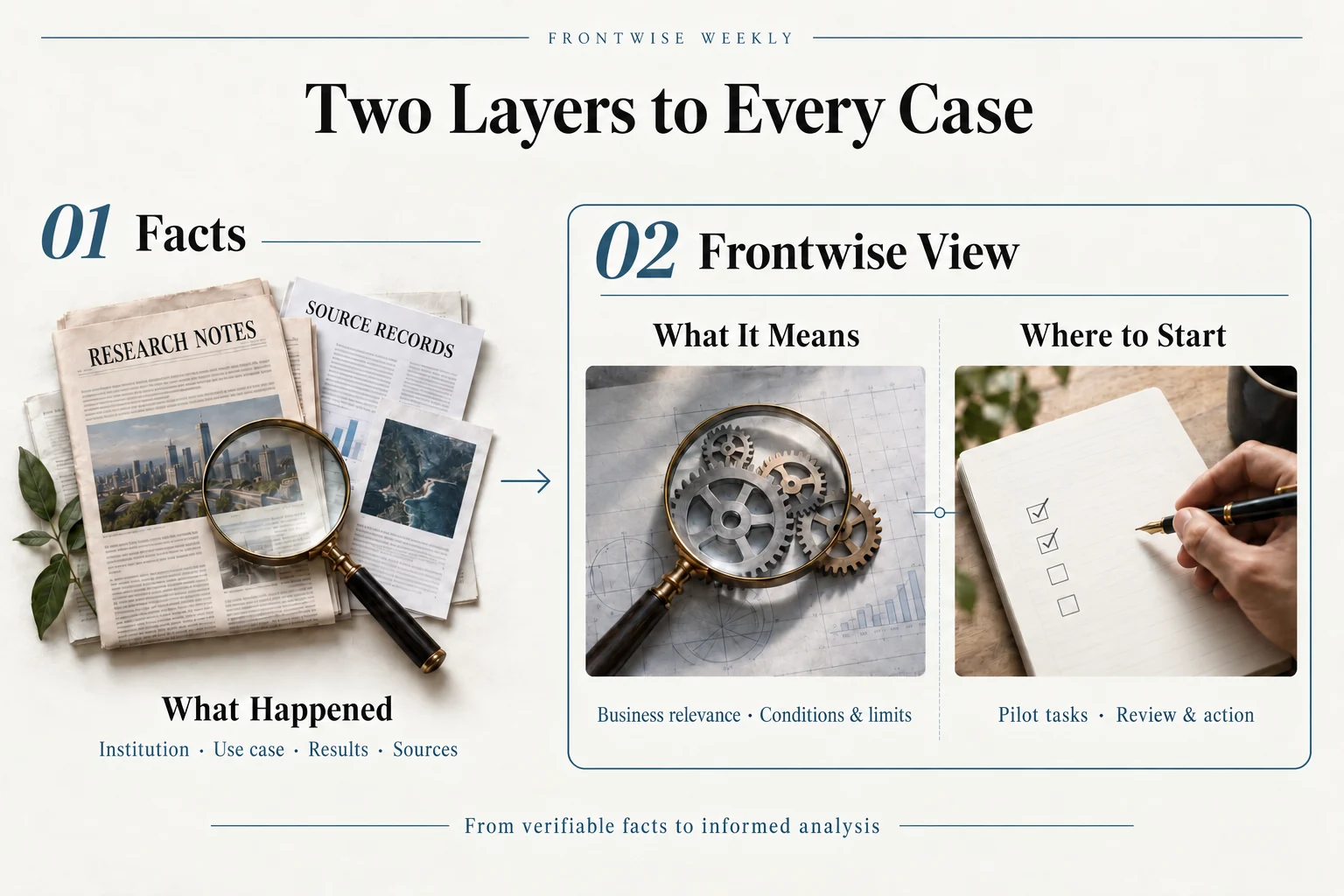 Facts and Frontwise View form two main sections; What It Means and Where to Start are both contained within Frontwise View.